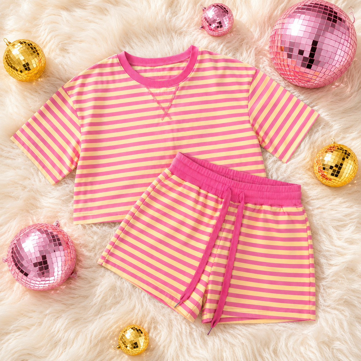 pink and yellow striped set